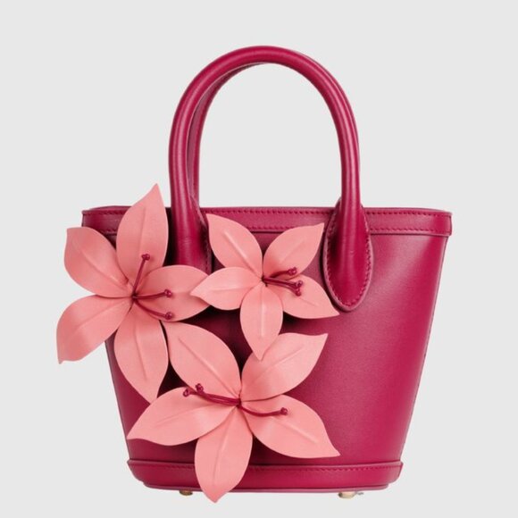 The Wolf Gang Handbags - The Wolf Gang Berry Leather Flower bag